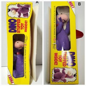 Vintage 1989 Flintstones Purple Dino Plush Post Pebbles Premium Lot of 2